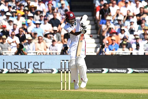West Indies captain Kraigg Brathwaite plays a shot